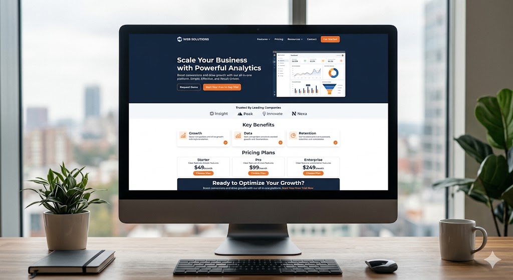 Modern website design layout focuses on conversion optimization on desktop and mobile